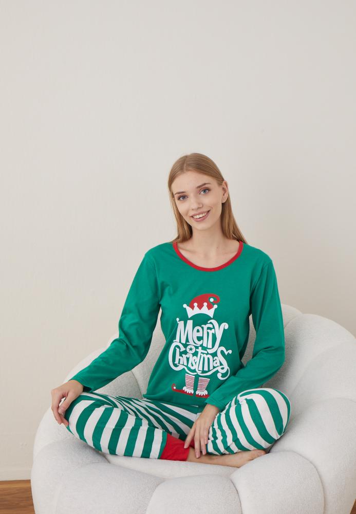 Pijama Dama Craciun "Mery Christhmas" ,maneca lunga ,pantaloni lungi,Engros